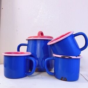 COLORAMA BORNN ARTISANAL ENAMELWARE CottageCore Teapot & Mug Set Primitive